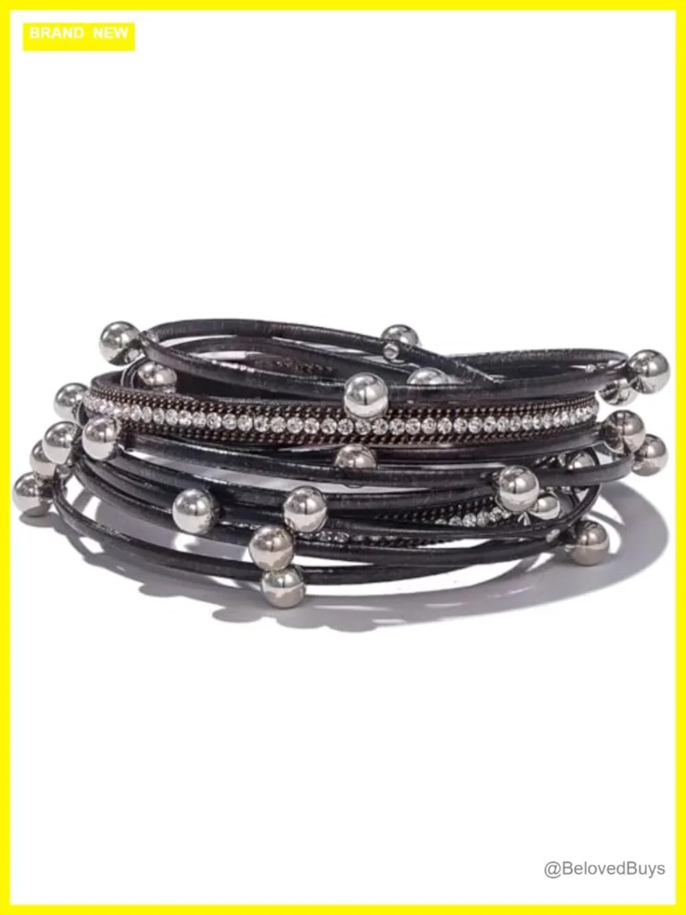 Faux Leather Studded Beaded Double Wrap Bracelet Magnetic Clasp